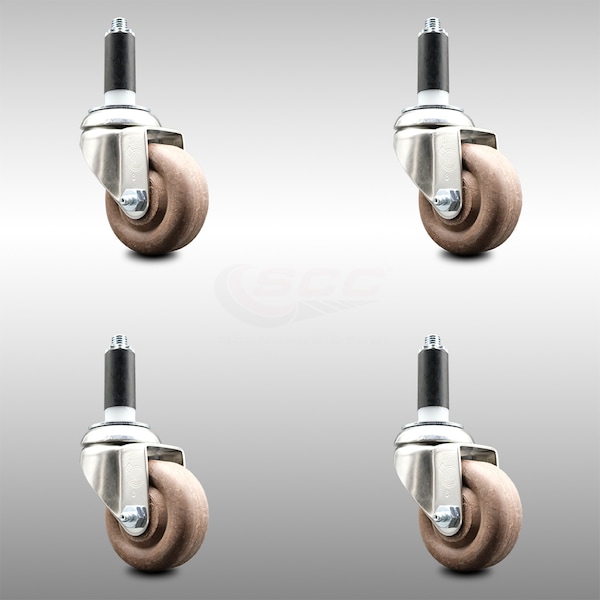 Service Caster 3 Inch 316SS High Temp Glass Filled Nylon 1-1/8 Inch Expanding Stem Caster Set SCC-SS316EX20S314-GFNSHT-118-4 - main